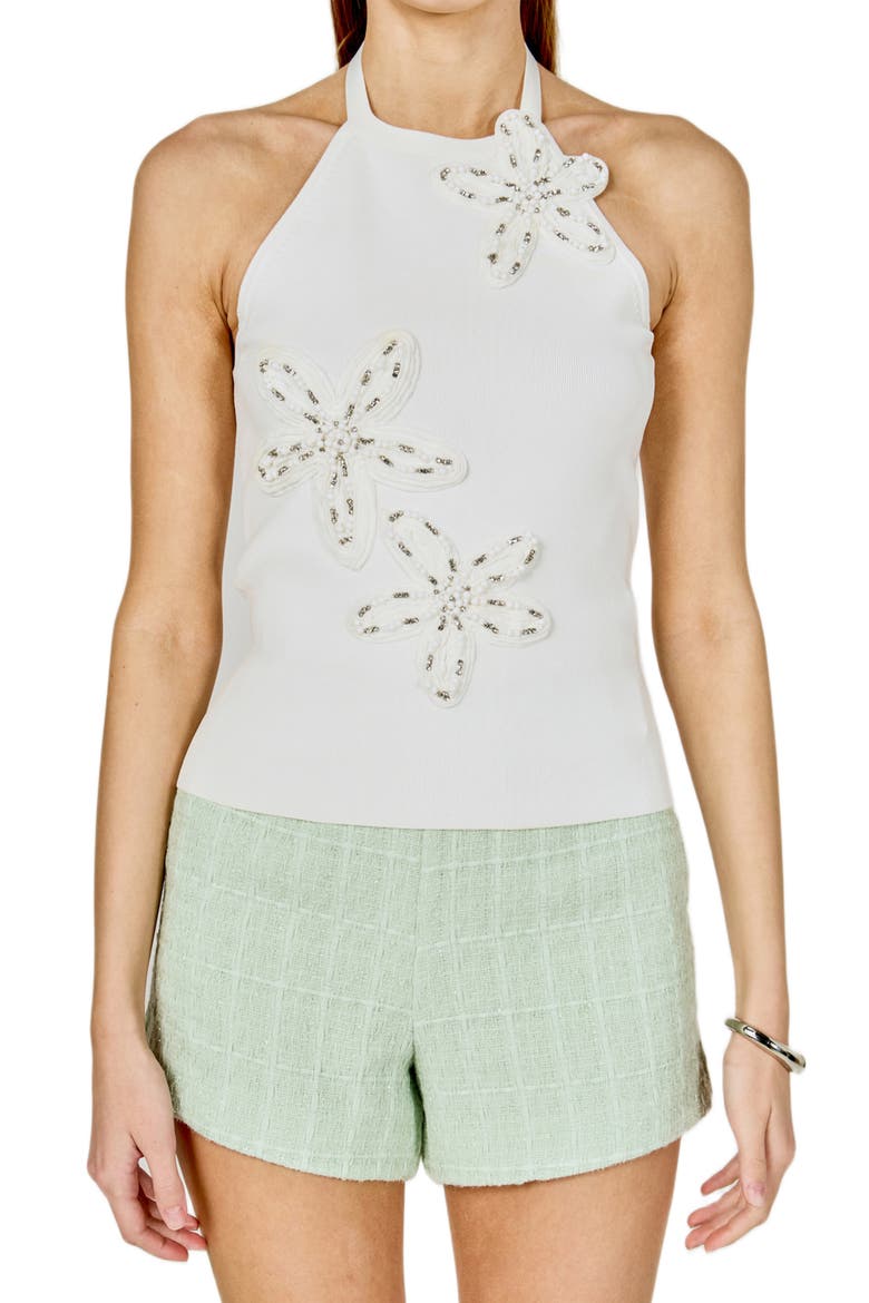 Floral Appliqué Halter Top, Main, color, WHITE