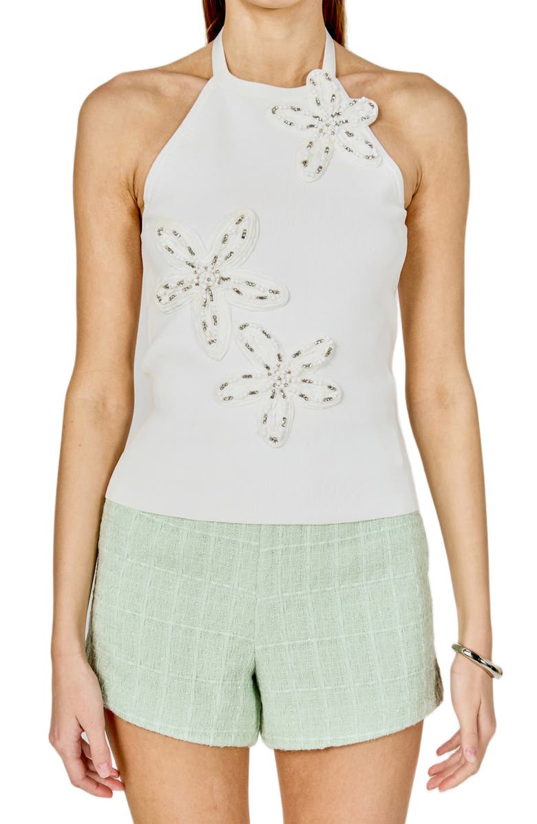 Endless Rose Floral Appliqué Halter Top, Main, color, White