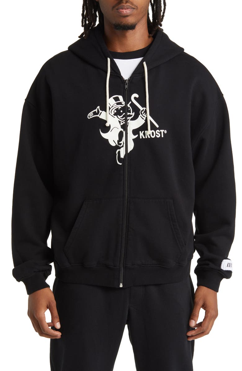 KROST x Hasbro Monopoly Man Cotton Graphic Zip-Up Hoodie, Alternate, color, 