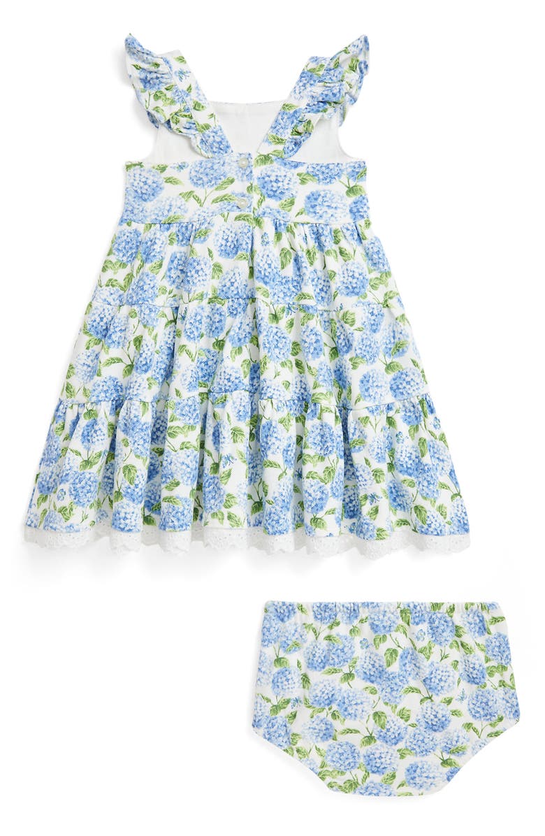 Ralph Lauren Hydrangea Print Cotton Oxford Tiered Sundress & Bloomers, Alternate, color, 
