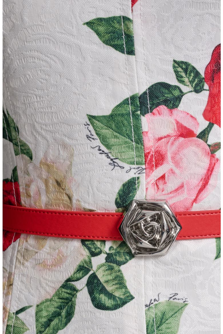 Rose Brocade Belted Dress, Alternate, color, SOFT WHITE MULTI