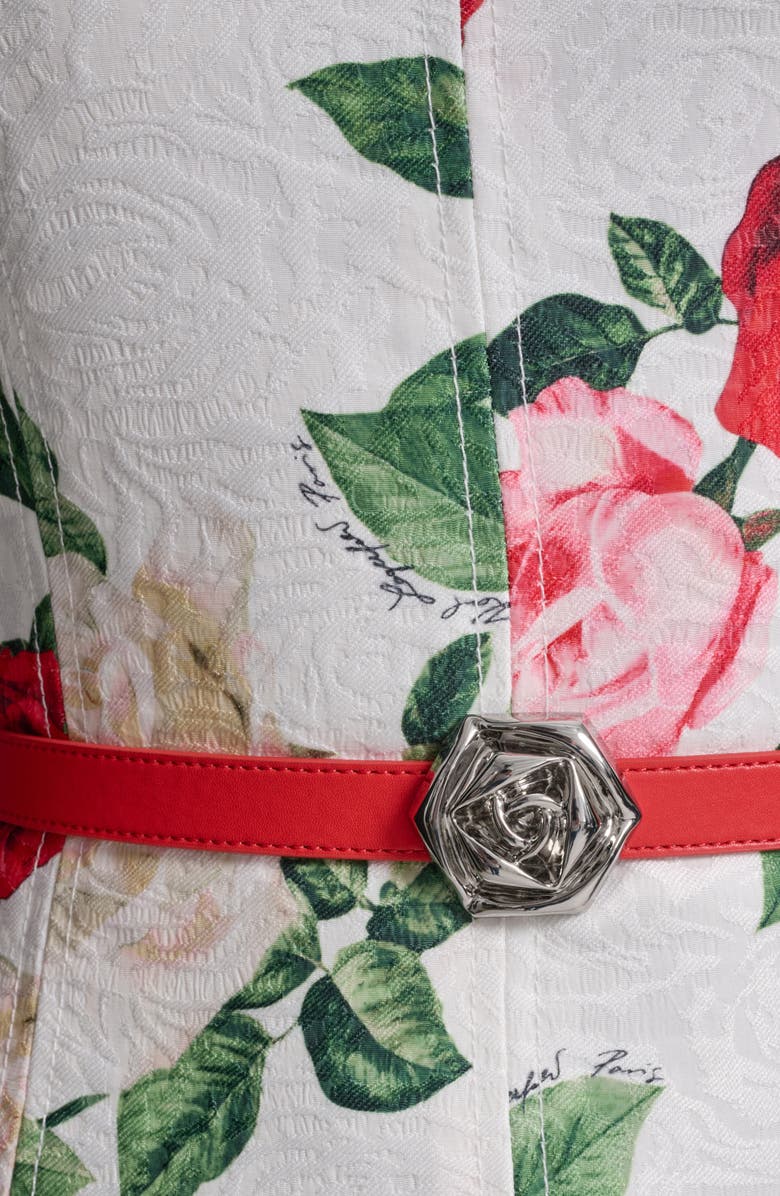 KARL LAGERFELD PARIS Rose Brocade Belted Dress, Alternate, color, 