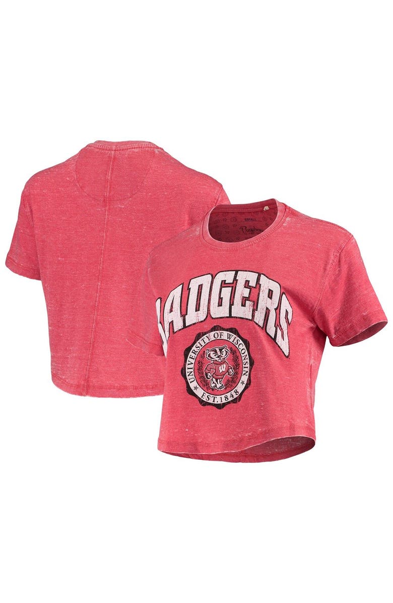 PRESSBOX Women's Pressbox Red Wisconsin Badgers Edith Vintage Burnout Crop T-Shirt, Main, color, 