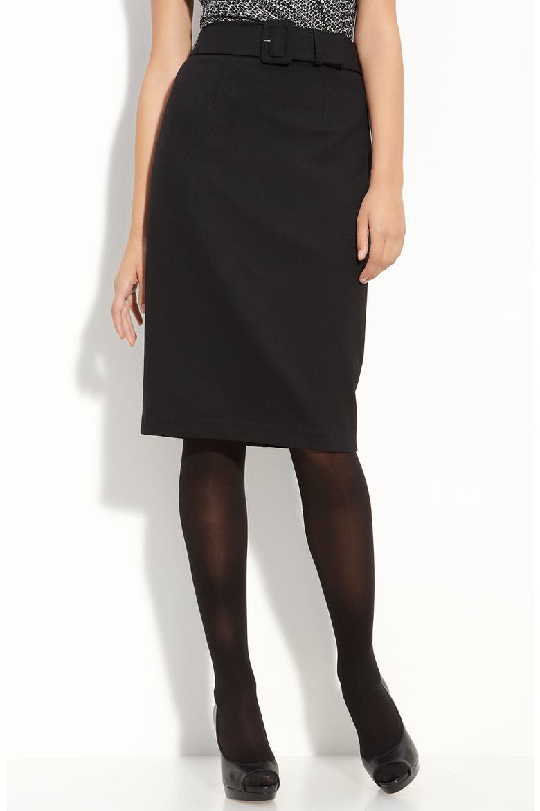 High Waist Belted Pencil Skirt, Main, color, BLACK
