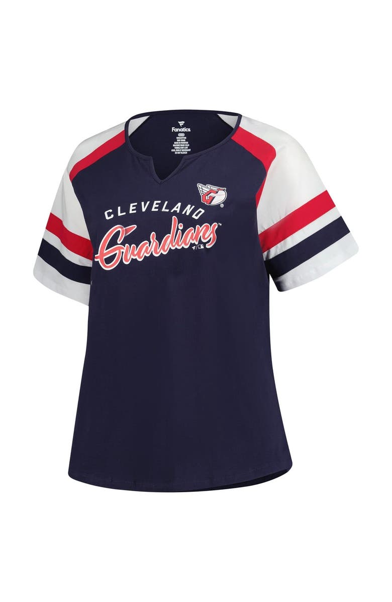 PROFILE Women's Profile  Navy Cleveland Guardians Plus Sized Arched Notch Neck T-Shirt, Alternate, color, 