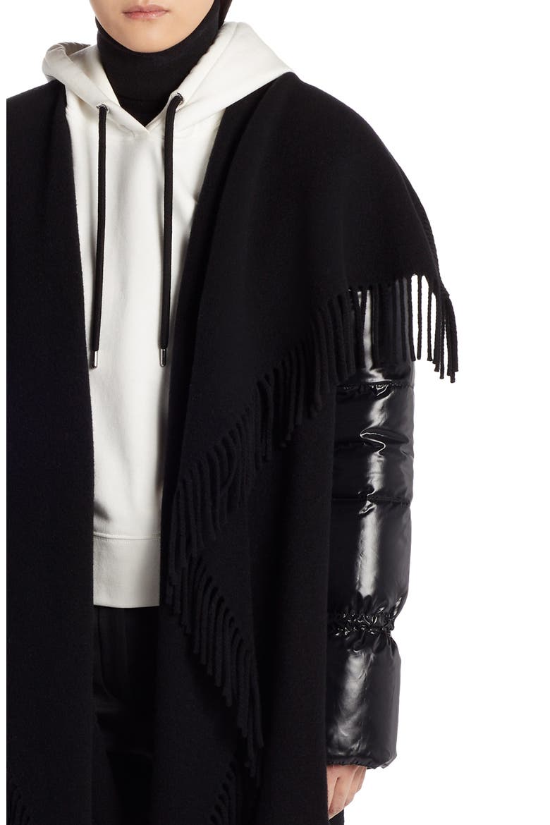 Mantella Down Puffer Sleeve Wool Cape Coat, Alternate, color, BLACK