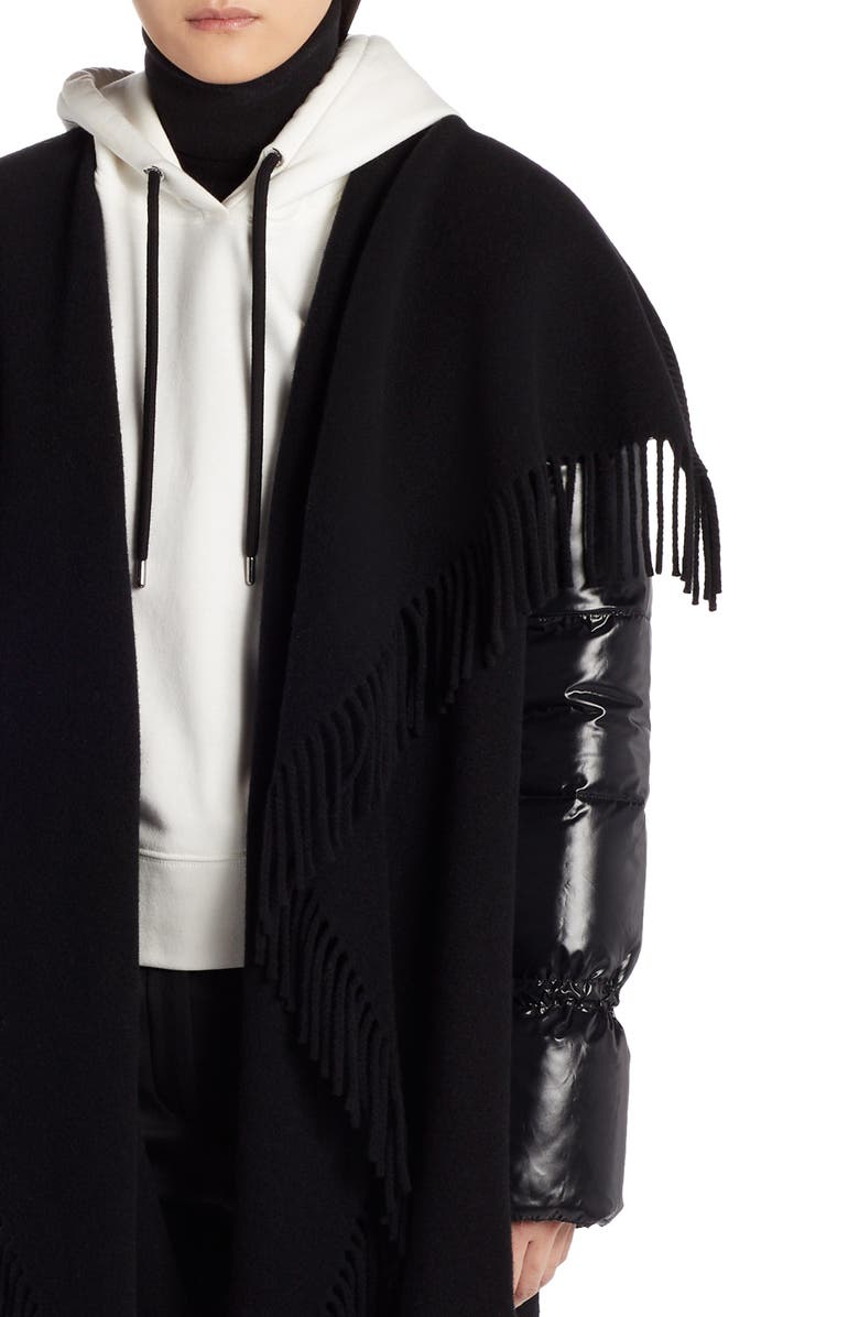 Moncler Mantella Down Puffer Sleeve Wool Cape Coat, Alternate, color, 