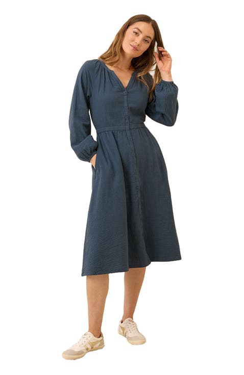 Organic Cotton Coastal Double Gauze Poet Sleeve Dress