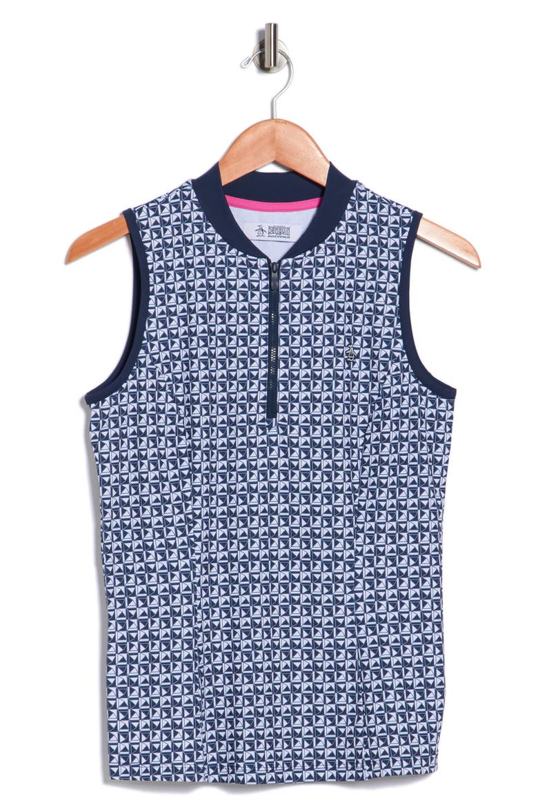 Geometric Print Sleeveless Golf Knit Polo, Alternate, color, BLACK IRIS
