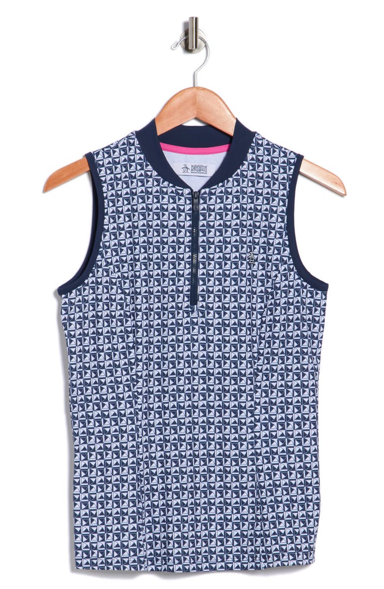 ORIGINAL PENGUIN GOLF Geometric Print Sleeveless Golf Knit Polo, Alternate, color, Black Iris