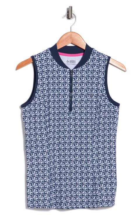 Geometric Print Sleeveless Golf Knit Polo