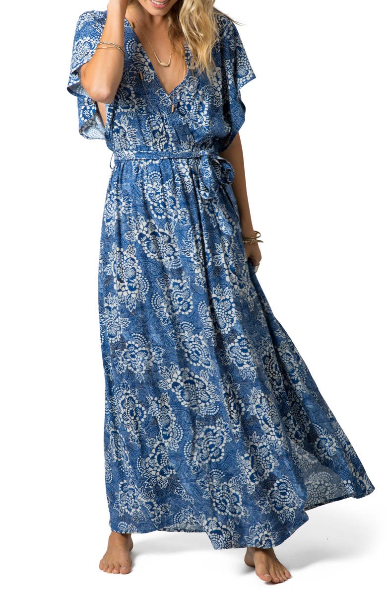 Rip Curl Coastal Tide Floral Faux Wrap Maxi Dress, Main, color,