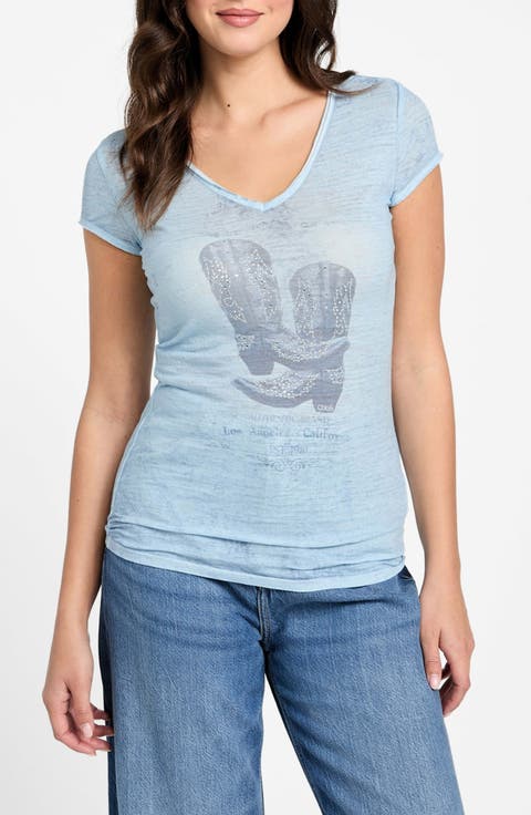 Cowboy Boot Embellished Burnout Graphic T-Shirt