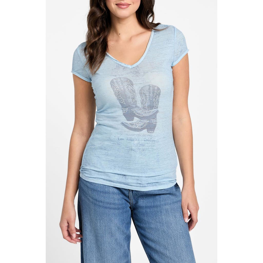 GUESS GUESS COWBOY BOOT EMBELLISHED BURNOUT GRAPHIC T-SHIRT