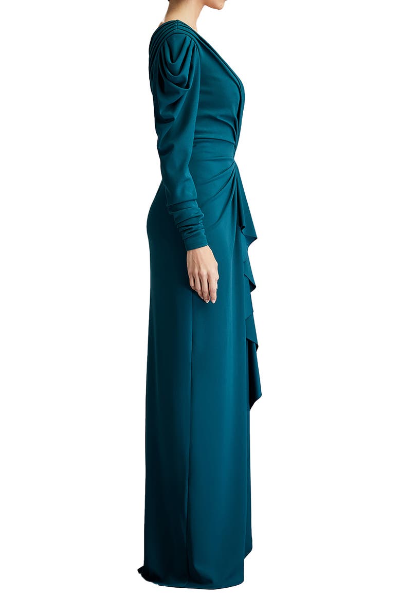 Tadashi Shoji Drape Long Sleeve Cascade Ruffle Sheath Gown, Alternate, color, 