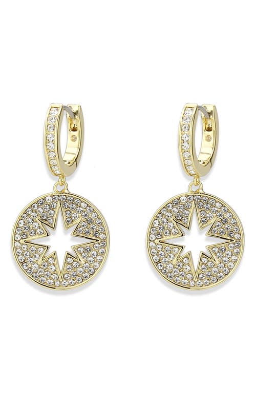 Covet Celestial Compass Pavé Cz Hoop Earrings In Gold