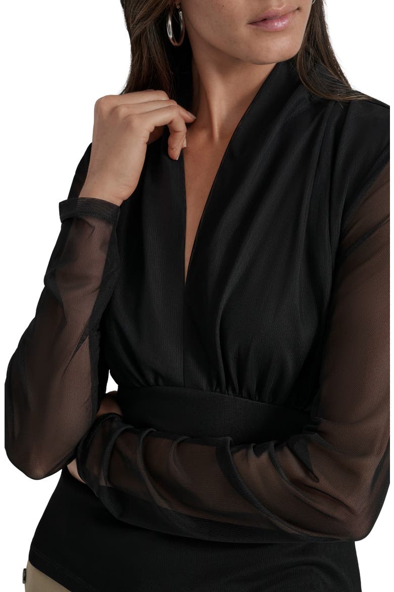 V-Neck Mesh Sleeve Top, Alternate, color, BLACK