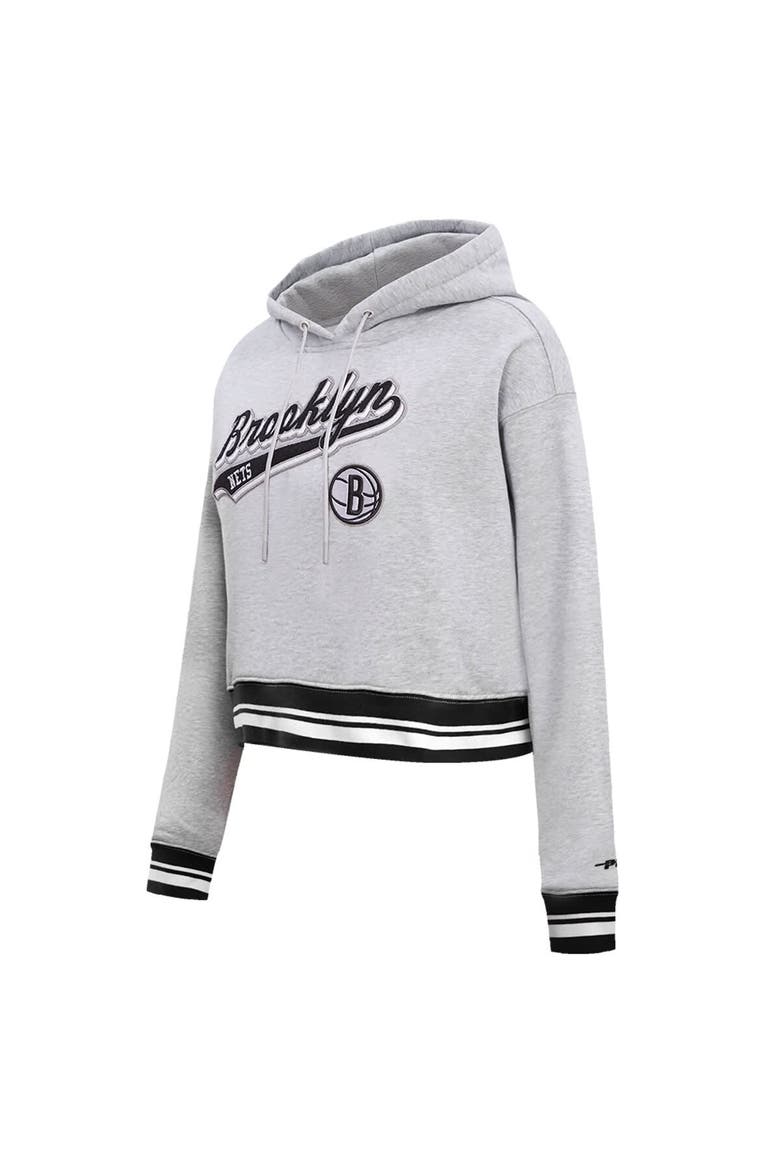 Women's Pro Standard Heather Gray Brooklyn Nets Script Tail Cropped Pullover Hoodie, Alternate, color, Heather Gray
