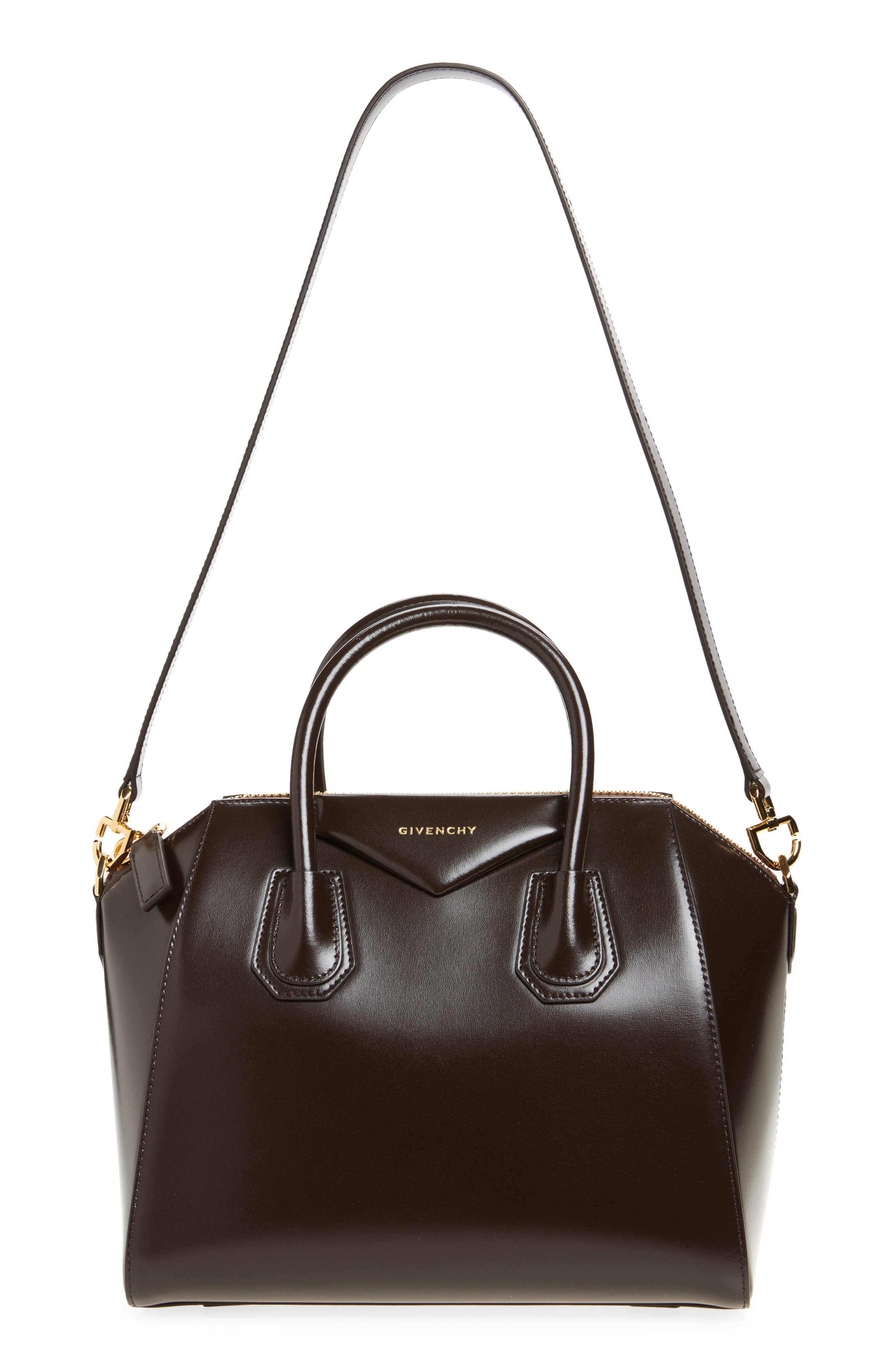 Givenchy Small Antigona Leather Satchel, Main, color, Chocolate