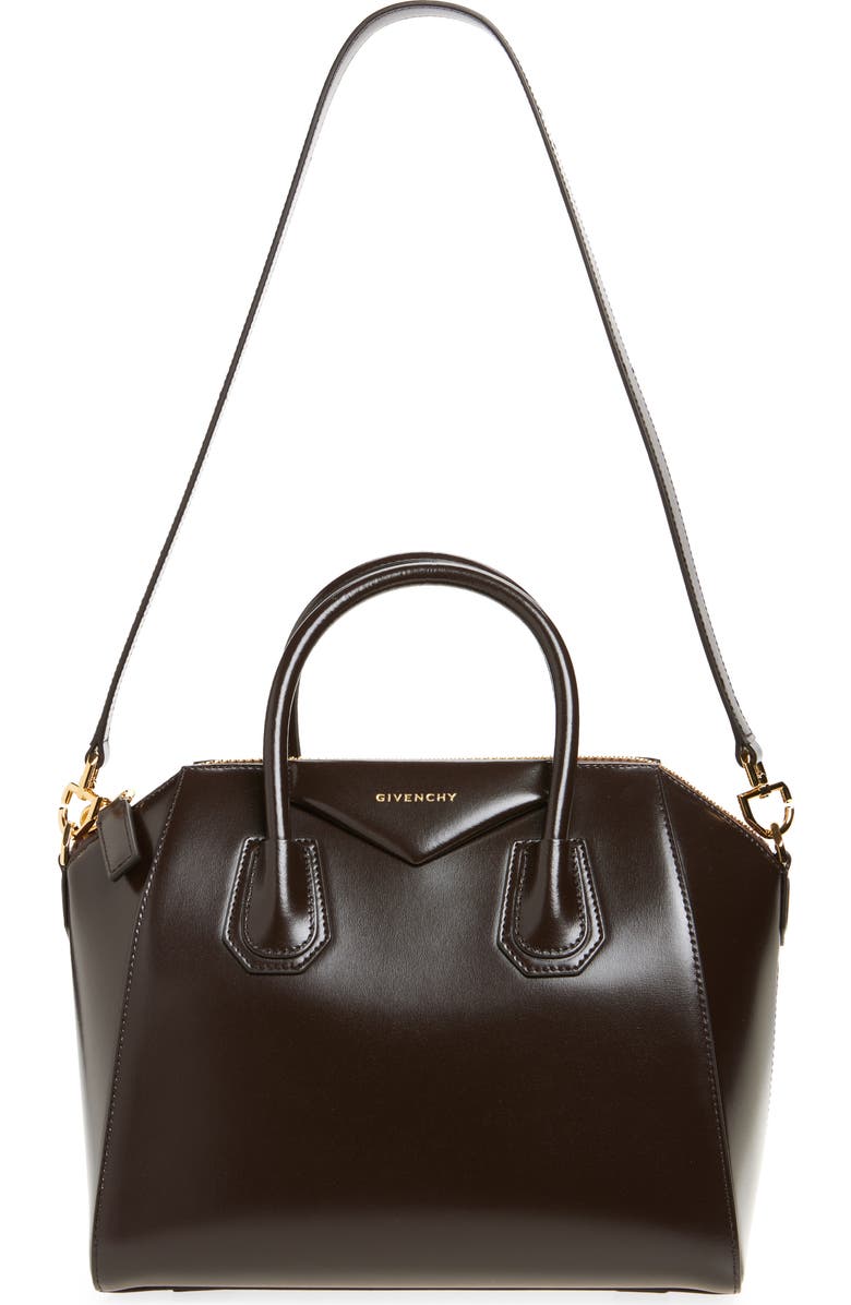 Givenchy Small Antigona Leather Satchel, Main, color, Chocolate