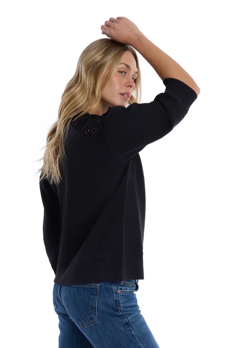 3/4 Sleeve with Eyelet Mix Top, Alternate, color, Black