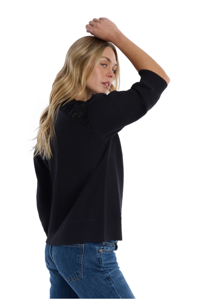 Wilt 3/4 Sleeve with Eyelet Mix Top, Alternate, color, Black