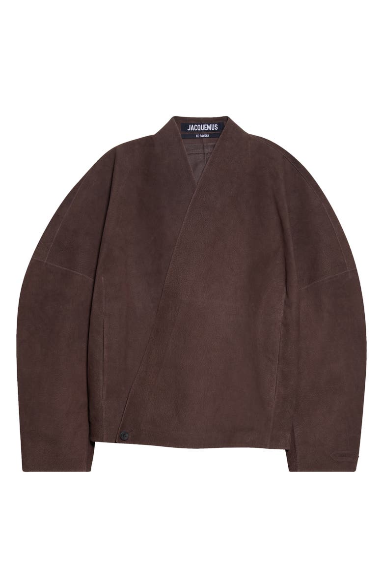 Jacquemus The Berger Wrapped Suede Jacket, Main, color, Dark Brown