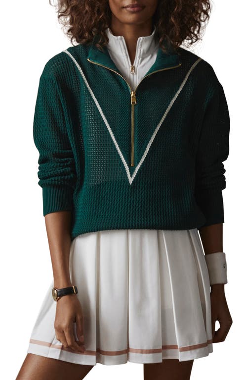 Varley Calva Open Knit Half Zip Sweater In Forest
