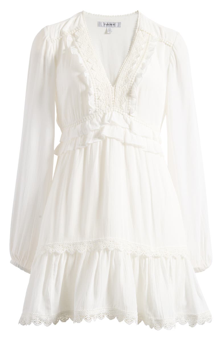 Ever New Elsa Ruffle & Embroidered Long Sleeve High-Low Minidress, Alternate, color, Porcelain