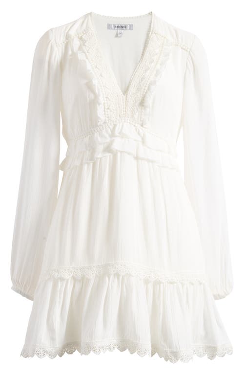 Ever New Elsa Ruffle & Embroidered Long Sleeve High-low Minidress In Porcelain