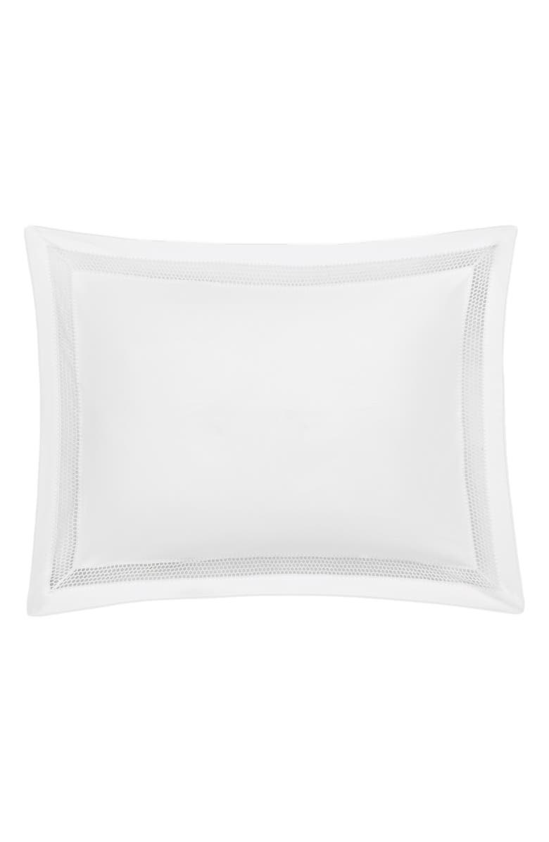 Matouk Lace Piqué Cotton Sham, Main, color, Cecily White