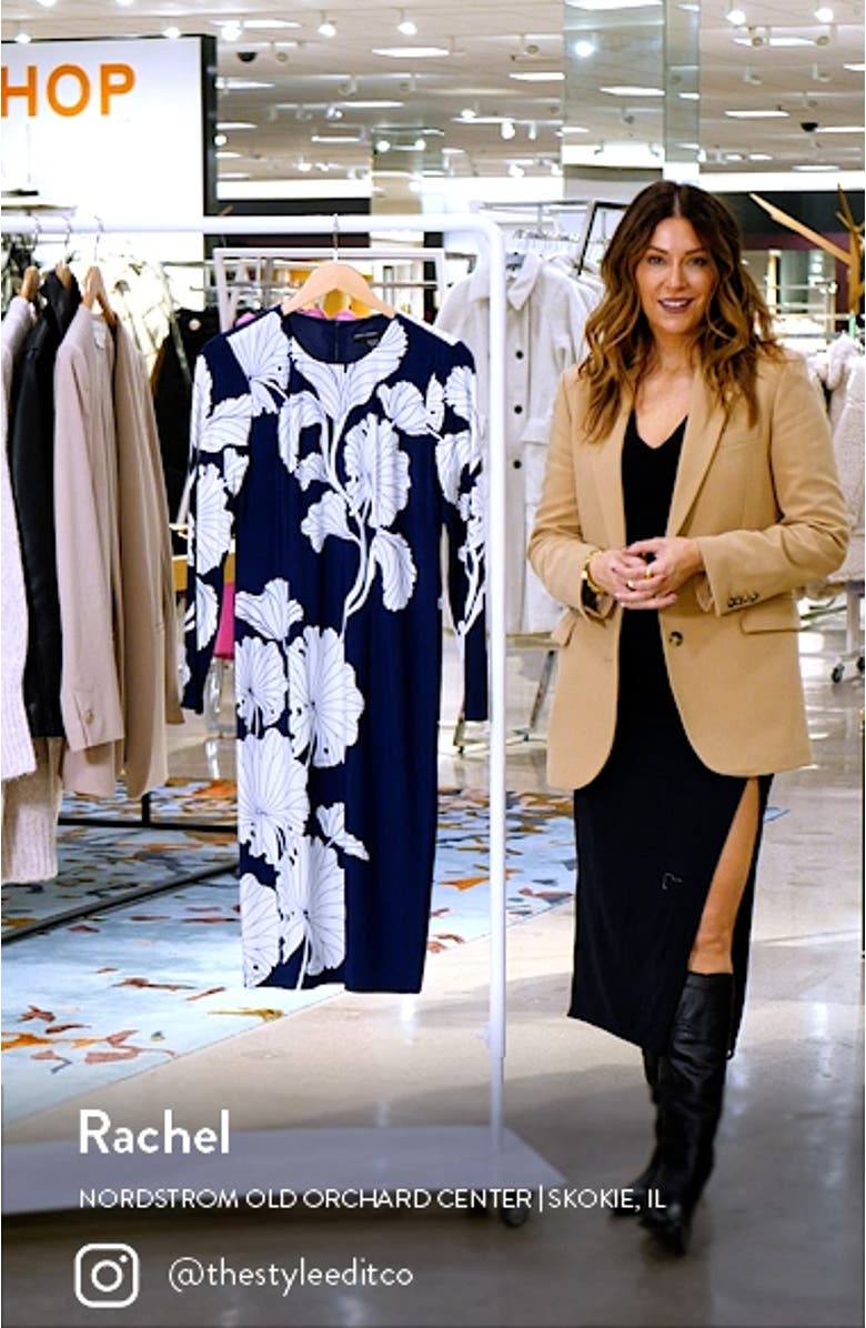 Long Sleeve Placement Midi Sheath Dress, sales video thumbnail