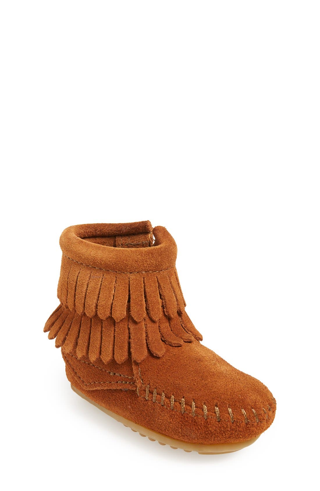 Double Fringe Moccasin, Main, color, BROWN