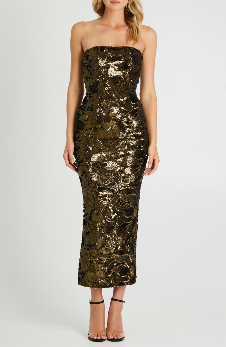 Leslie Pattern Sequin Strapless Gown