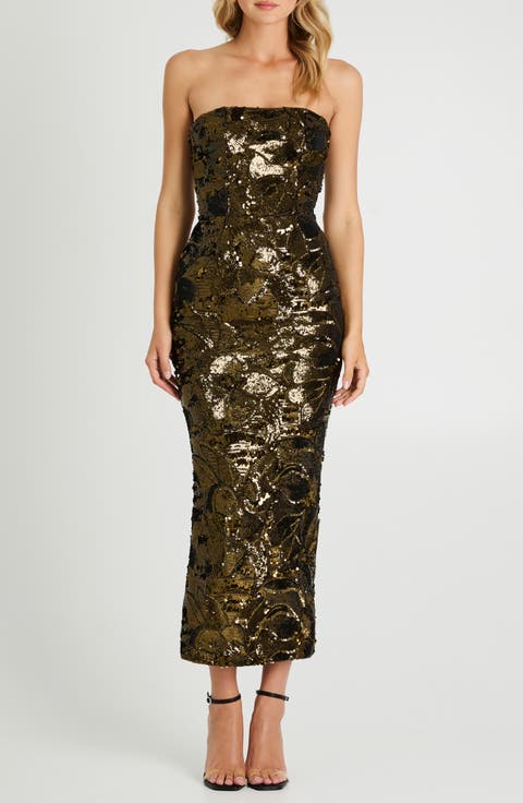 Leslie Pattern Sequin Strapless Gown