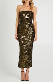 HELSI Leslie Pattern Sequin Strapless Gown