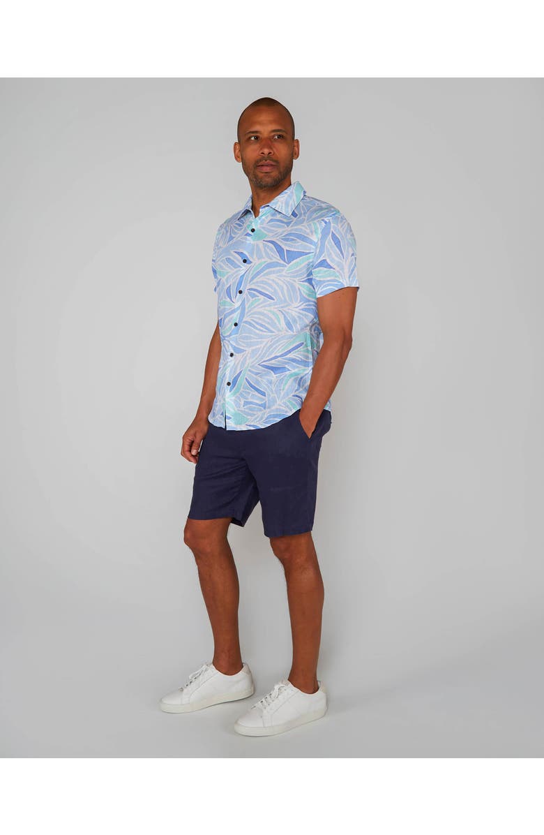 Lords of Harlech Simple Leaves Short Sleeve Fine Linen Shirt, Alternate, color, Simple Leaves Blue