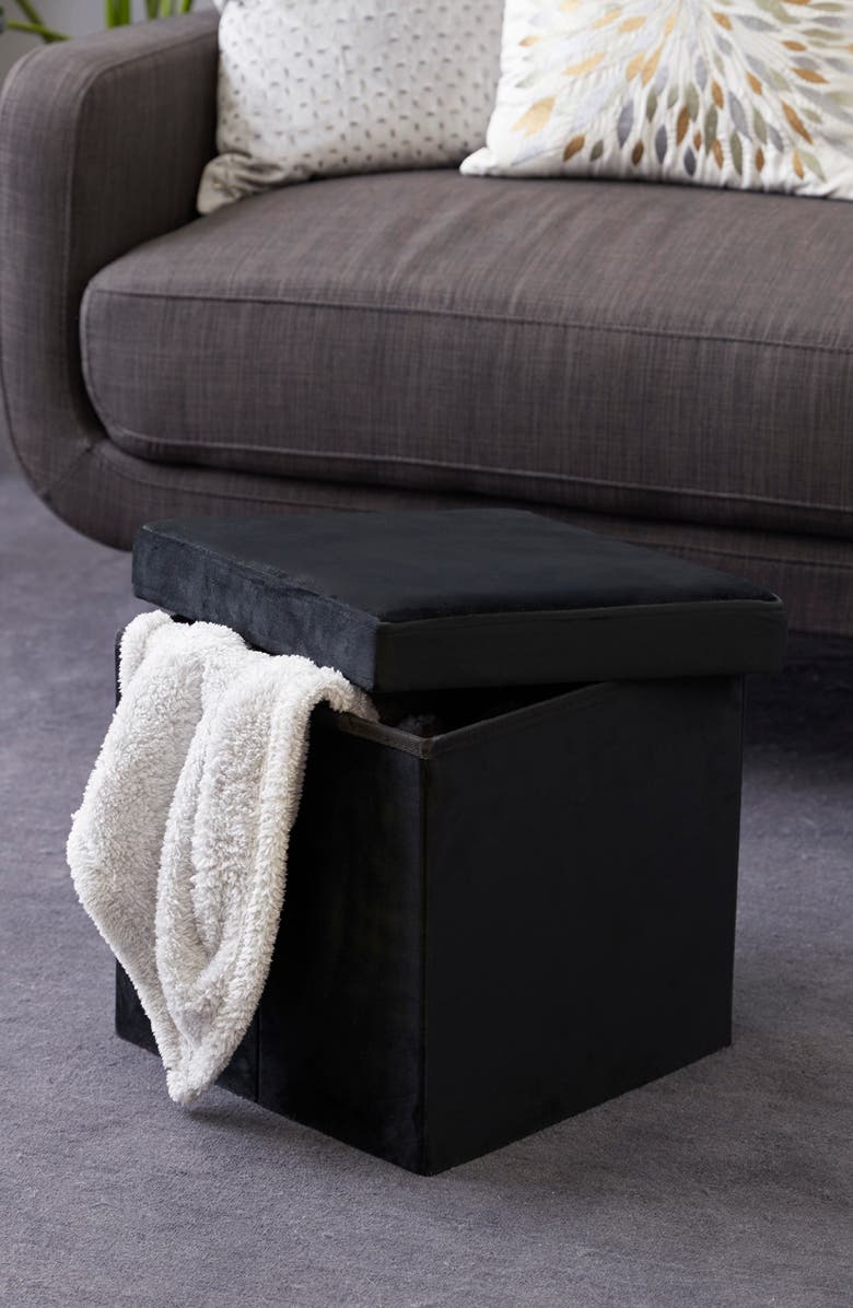 VIVIAN LUNE HOME Black Polyester Modern Storage Stool, Alternate, color,