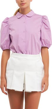 English Factory Button Front Puff Sleeve Blouse