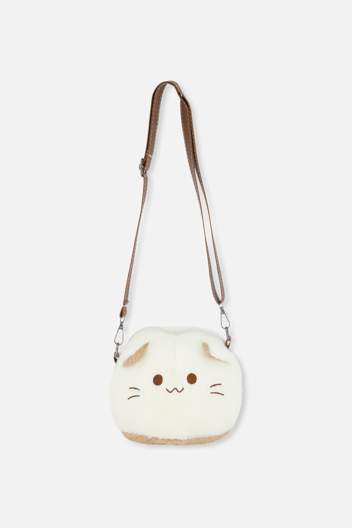 Cat Face Adjustable Strap Zipper Bag, Main, color, Off-White