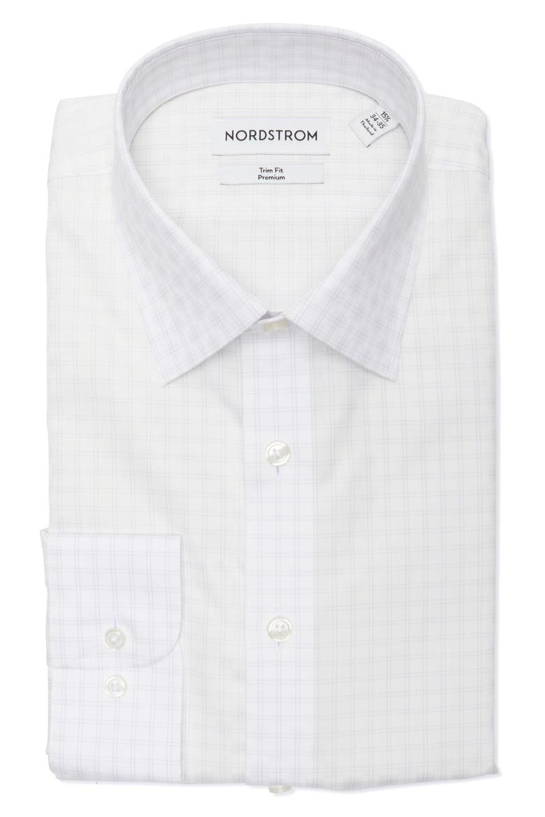 Trim Fit Plaid Cotton Dress Shirt, Alternate, color, PURPLE ARNO CHECK