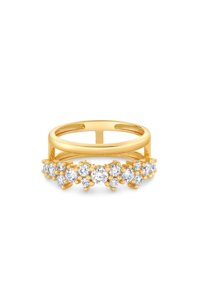 Crislu Cubic Zirconia Double Band Ring, Alternate, color, 18Kt Yellow Gold / Clear Stone