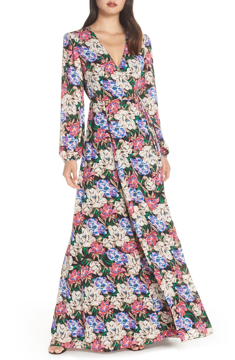 WAYF Lila Long Sleeve Wrap Gown, Main, color,