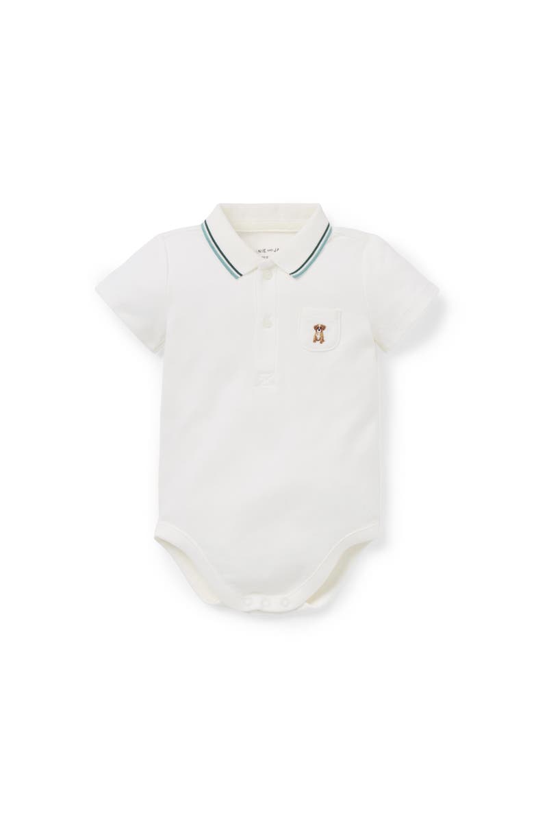Janie and Jack Baby Embroidered Dog Pique Polo Bodysuit, Main, color, White