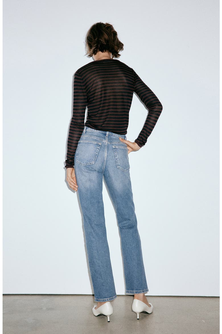 High Waist Straight Leg Jeans, Alternate, color, MEDIUM BLUE
