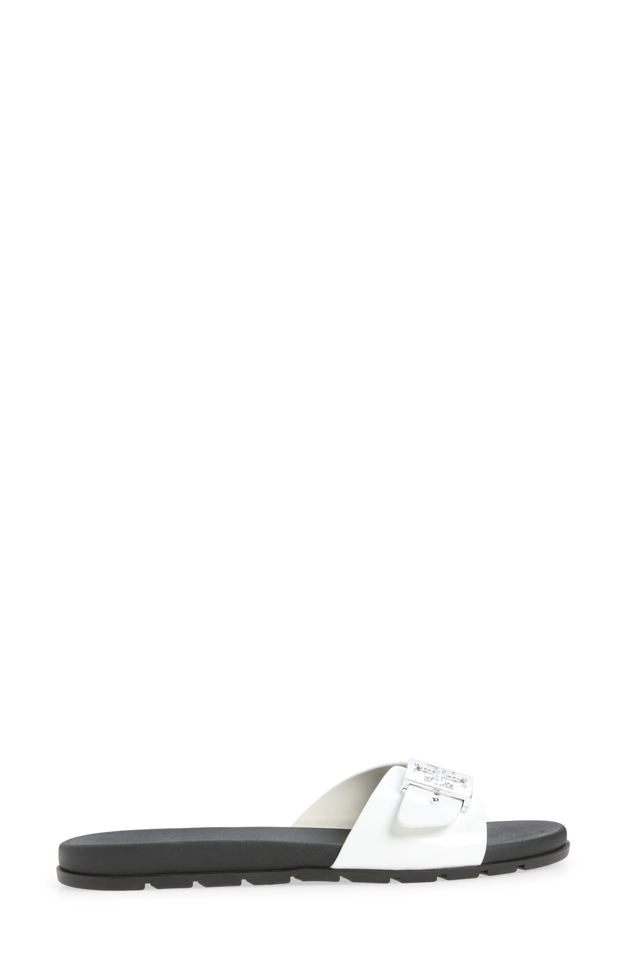 Buckle Slide Sandal, Alternate, color, WHITE / PERFECT BLACK / SILVER
