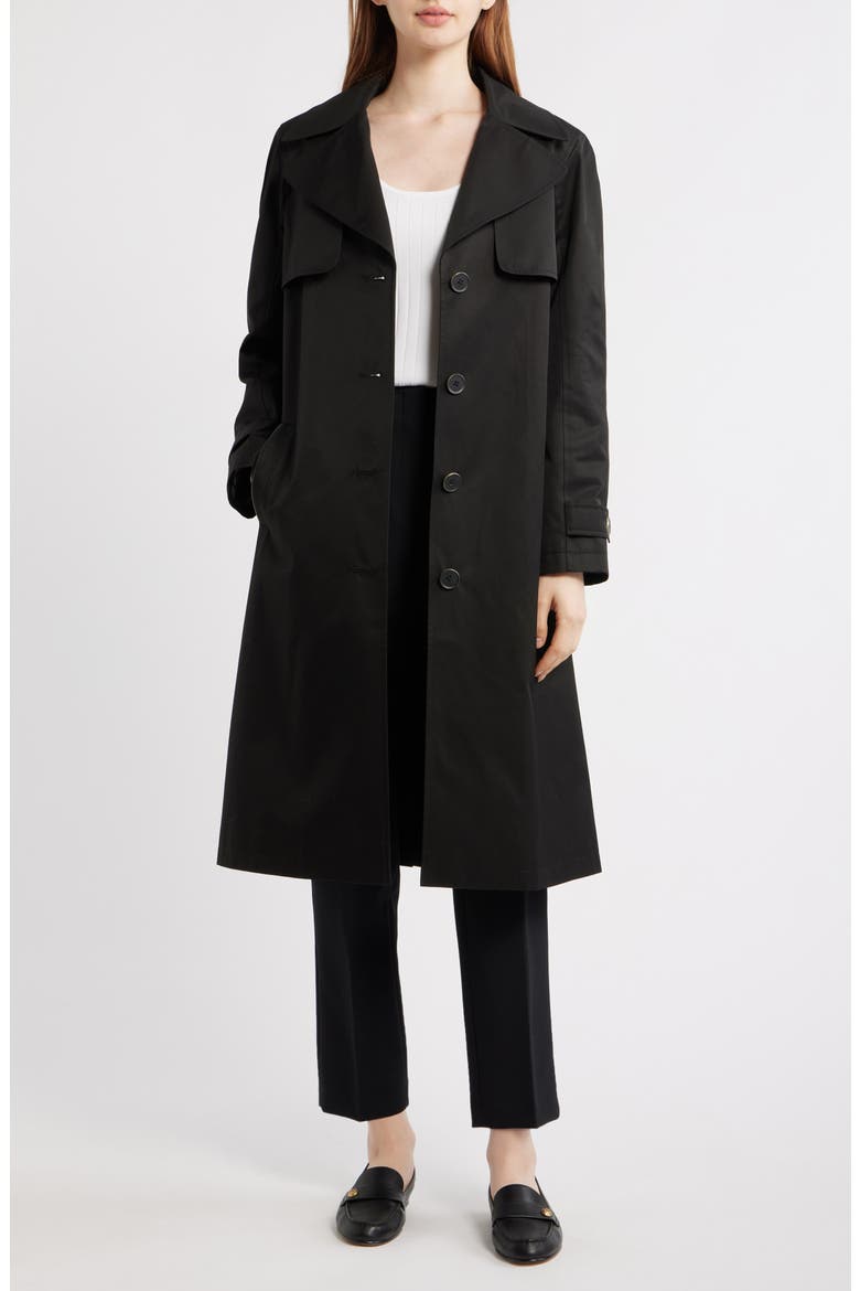 Back Button Cotton Blend Trench Coat, Alternate, color, BLACK