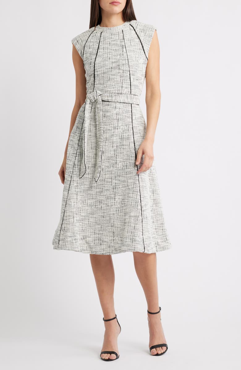 Halogen<sup>®</sup> Contrast Detail Belted Midi Dress, Main, color, Bright White