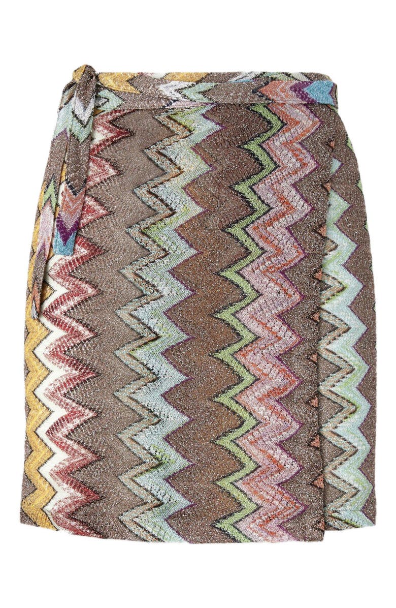 Missoni Mini Pareo Skirt In Lamé Viscose With Macro Zigzag Pattern, Alternate, color, Black & Multicoloured