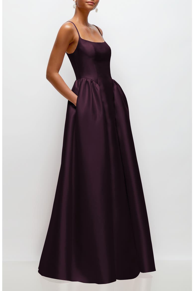 Sleeveless Satin Gown, Alternate, color, DEEP PLUM